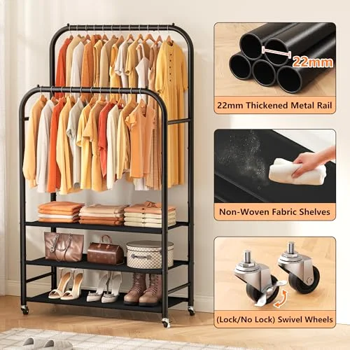 Double-Rod Rack with 3 Shelves, detail view