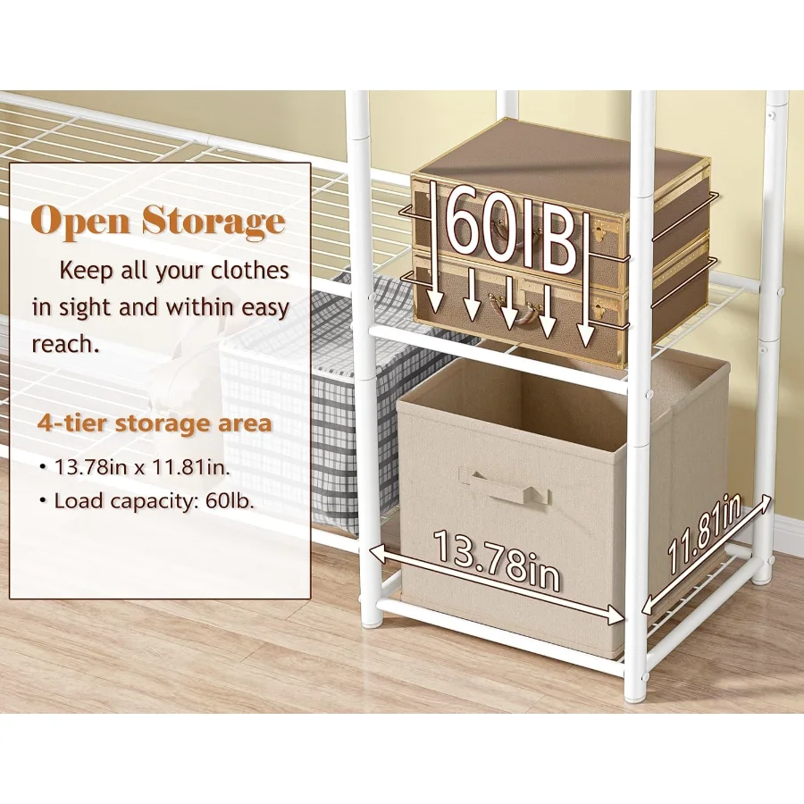 Wardrobe with 4-Tier Shelves, detail view