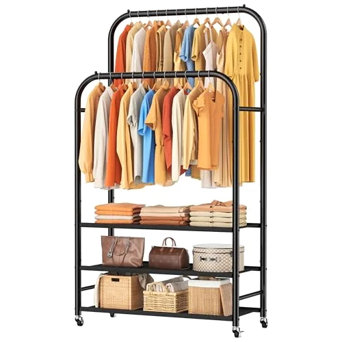 HOMIDEC Double-Rod Rack with 3 Shelves