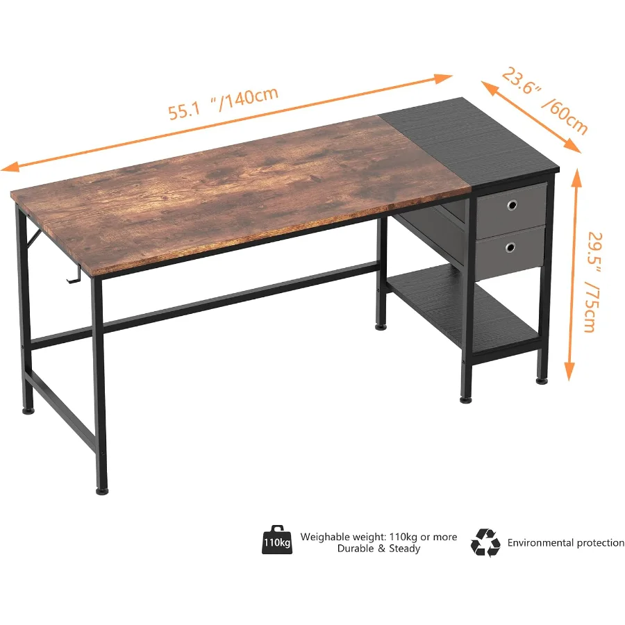 55" Desk with Drawers, detail view