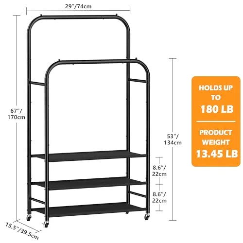 Double-Rod Rack with 3 Shelves, detail view