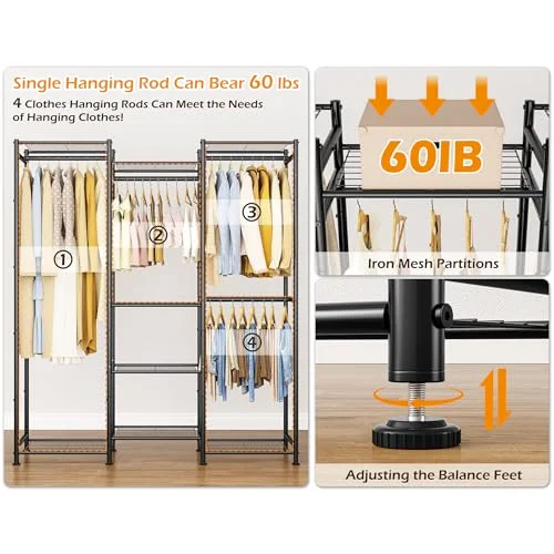 Wardrobe with 4 Hanging Spaces, detail view